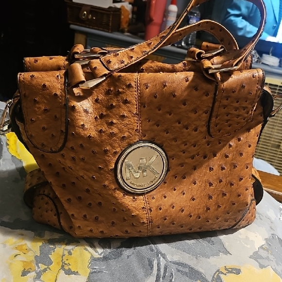 Michael Kors Tan Ostrich-Embossed Shoulder Bag - Picture 1 of 12